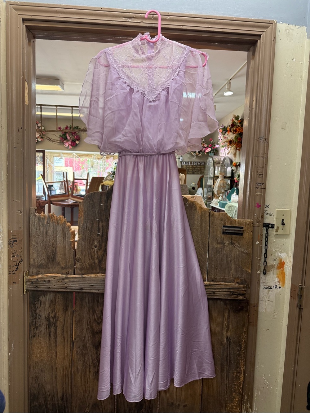 Vintage Lace Lavender Formal Dress
70s